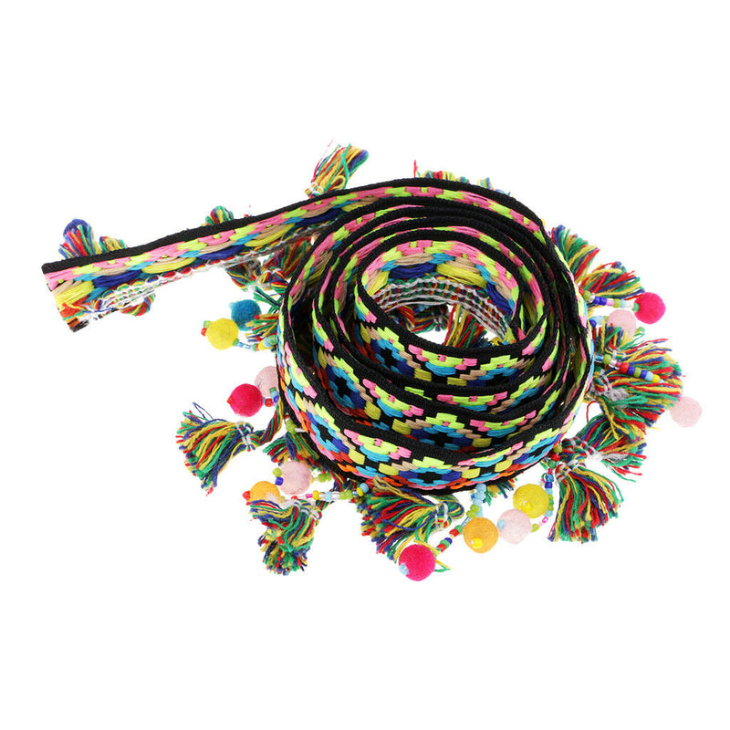 1 Yd Ethnic Style Colorful Pom Pom Ball Beads Lace Tassel Ribbon Fringe Trim