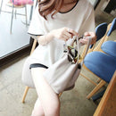 Women Bottom T-Shirt Solid Color Half Sleeve O-neck Tee Shirt (White XL) A