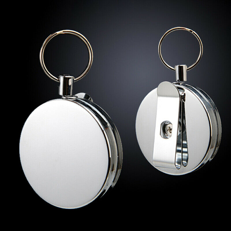 110CM Retractable Key Chain Reel Steel Cord Recoil Belt Key Ring Badge Holde Gn