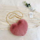 Heart Shape Messenger Bag Women Girl Plush Chain Shoulder Handbag (Bean)