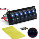 6 Gang Blue LED Light Rocker Switch Panel Circuit Breaker Boat Marine Water