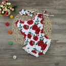 2PCS Set Infant Kids Baby Girls Sleeveless Rose Flower Romper Jumpsuit + He