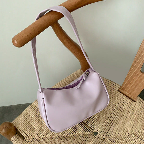 Women Handbags Solid Color PU Leather Female Shoulder Underarm Bag (Purple)