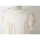 Summer Women Chiffon Shirt Lace Tops Beading Embroidery O-Neck Tops Blouse