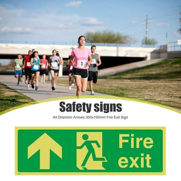 Photoluminescent Plastic Fire Exit Sign All Direction Arrows 360x140mm (Up) A#S
