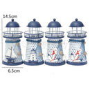 2Pcs Hand Painted Lighthouse Iron Candle Holder Mediterranean Style Home Decor