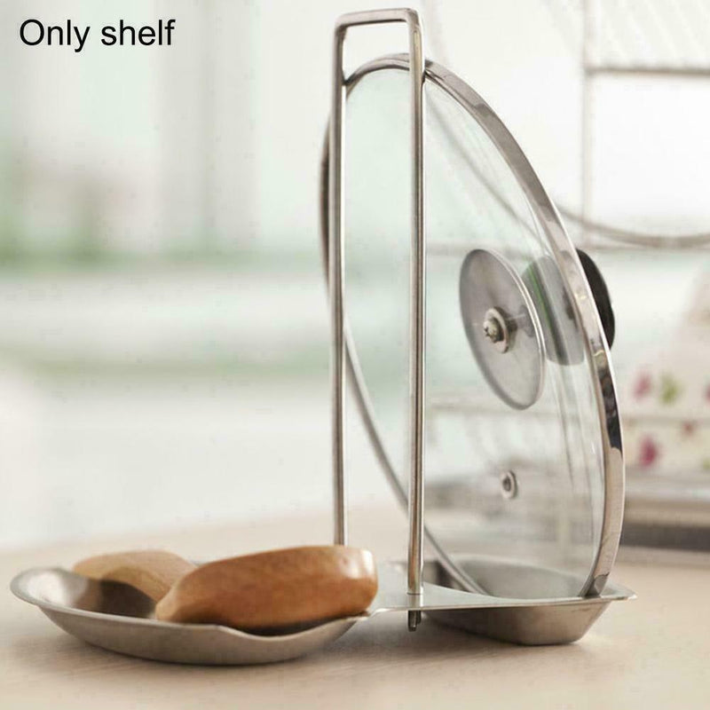 1* Stainless Steel Pot Cover Rack Stand Pan Lid Spoon Cookware Holder R4Q0