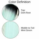 Black Mint Green Gradient Wig 65cm Long Bangs Long Straight Hair Adjustable