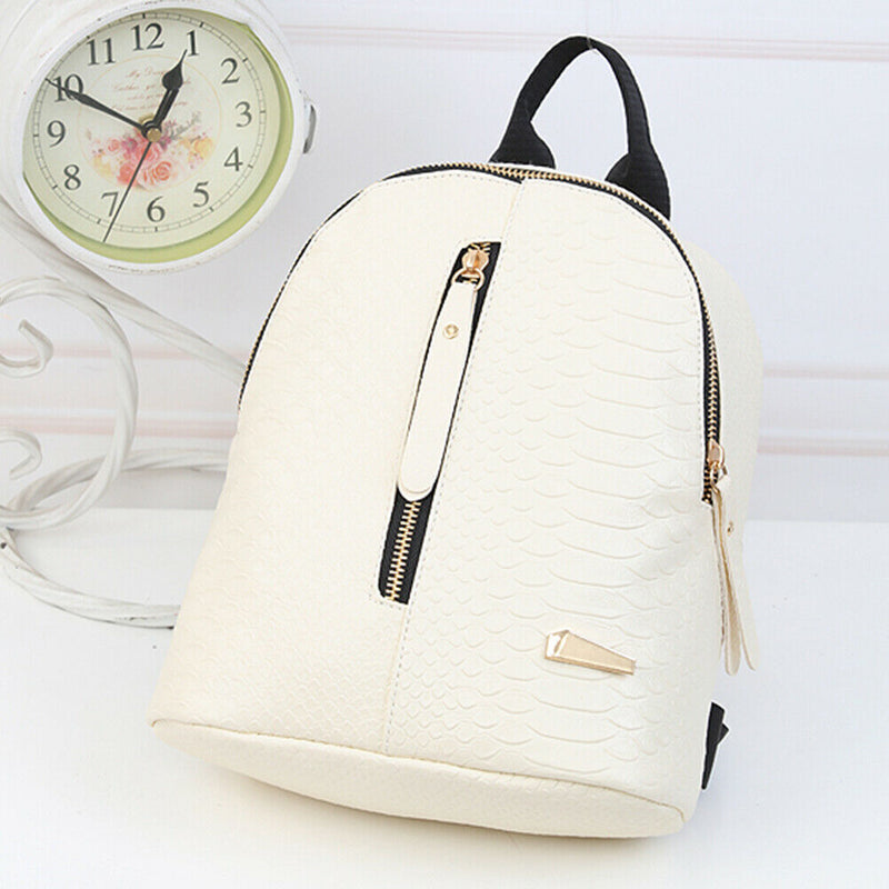 Women PU Leather Pattern Backpack Luxury School Bag Travel Backpack(Beige)