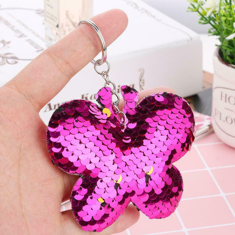 Butterfly Keychain Glitter Sequins Key Ring Women Car Bag Pendant (Purple) A