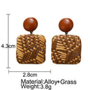 Handmade Bohemian Wooden Rattan Wicker Straw Drop Earrings For Women Vintag I9W6