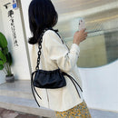 Candy Color Women Handbag Leather Elegant Chain Shoulder Tote Bag (Black)