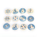 10PCs Natural Wooden Round Buttons Blue Nautical Design Sewing Accessories ~ï¼ˆ