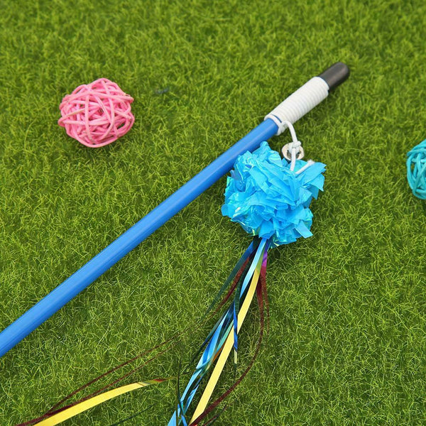 Funny Ring Paper Ball Cat Stick Teaser Wand Cats Interactive Toys (Blue) A#S