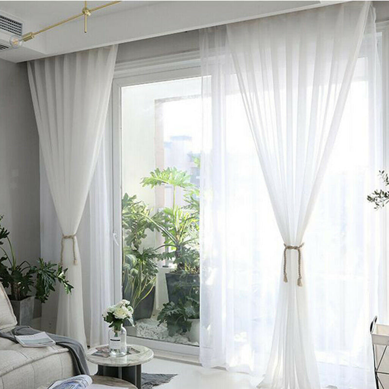2pcs Patio Door White Chiffon Sheer Curtain Bedroom