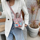 Mini Leather Shoulder Bag Women Graffiti Totes Messenger Handbag (Pink)