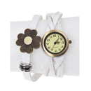 Women's Retro Weave Wrap Flower Faux Leather Bracelet Wrist Watch White T4M1