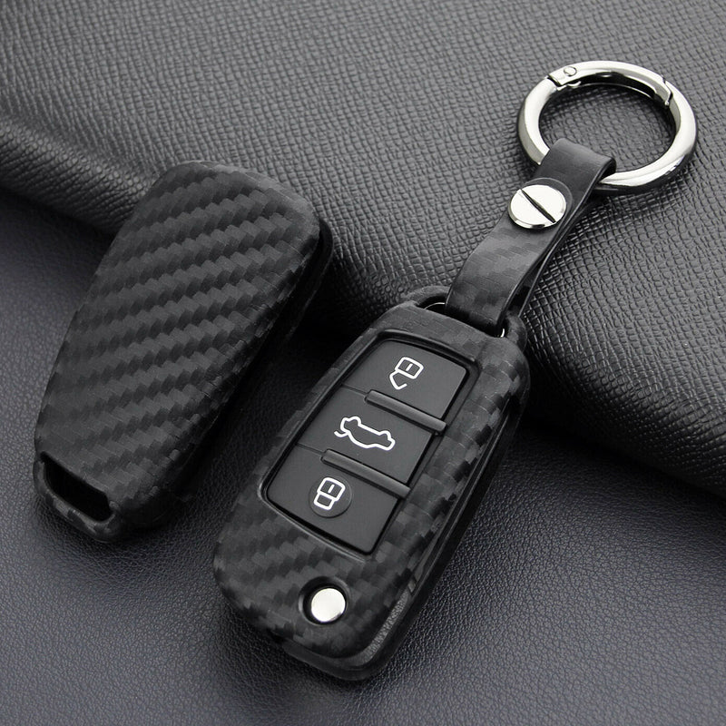 For Audi Car Auto Remote Carbon Fiber Key Case Holder Chain A1 A3 S3 Q3 Q7 TT