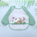 Cartoon Full Sleeve Baby Bib Waterproof Paint Feeding Apron (Green Rabbit)