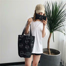 2pcs/set Canvas Pen Bag Print Shoulder Bucket Bags Women Black Clutch Handbag