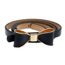 Woman's Candy Color Bowknot PU Leather Waistband - Black