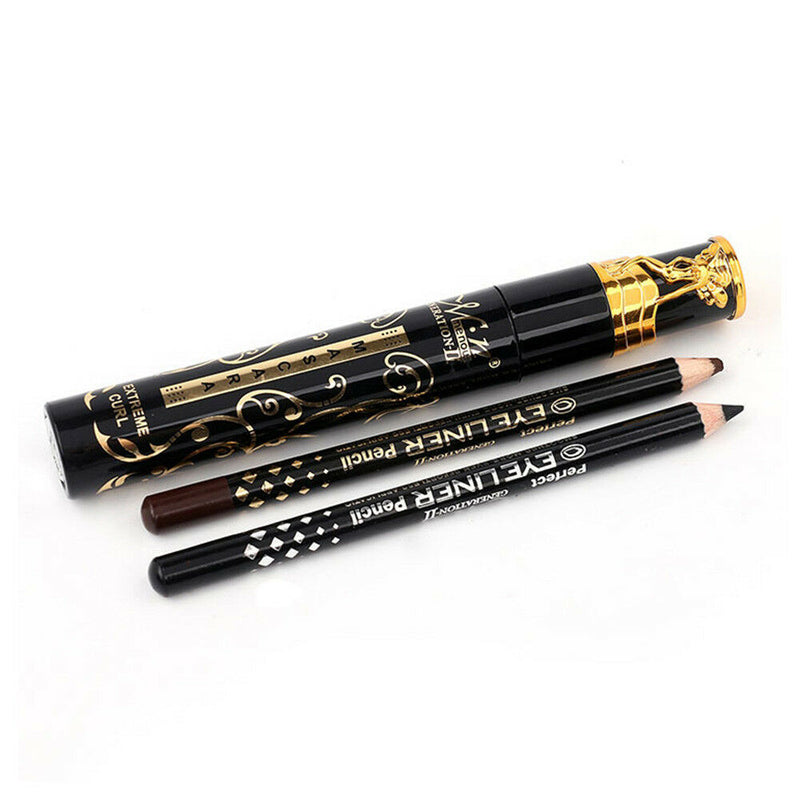1 Set Waterproof 3.2ml Proof Curl Eyelash Mascara + Black and Brown Eyeliner Pen