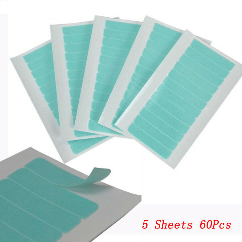 5Sheet 60pcs Waterproof Double Sided Tape Hair Extension Wig Adhesive Glue Tapes