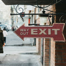 Retro Style WAY OUT Exit Art Decor Arrow Shape Cast Iron Painted Metal Plate
