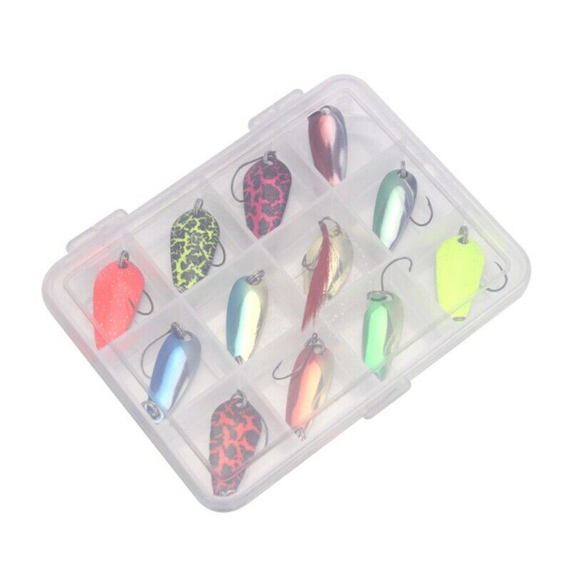 12Pcs Trout Spinners Fishing Bait Spoons Metal Lures Kit Flying Multiple Fi Y5J1