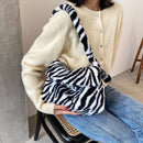 Casual Zebra Pattern Shoulder Envelope Bag Women Plush Big Capacity Satchel