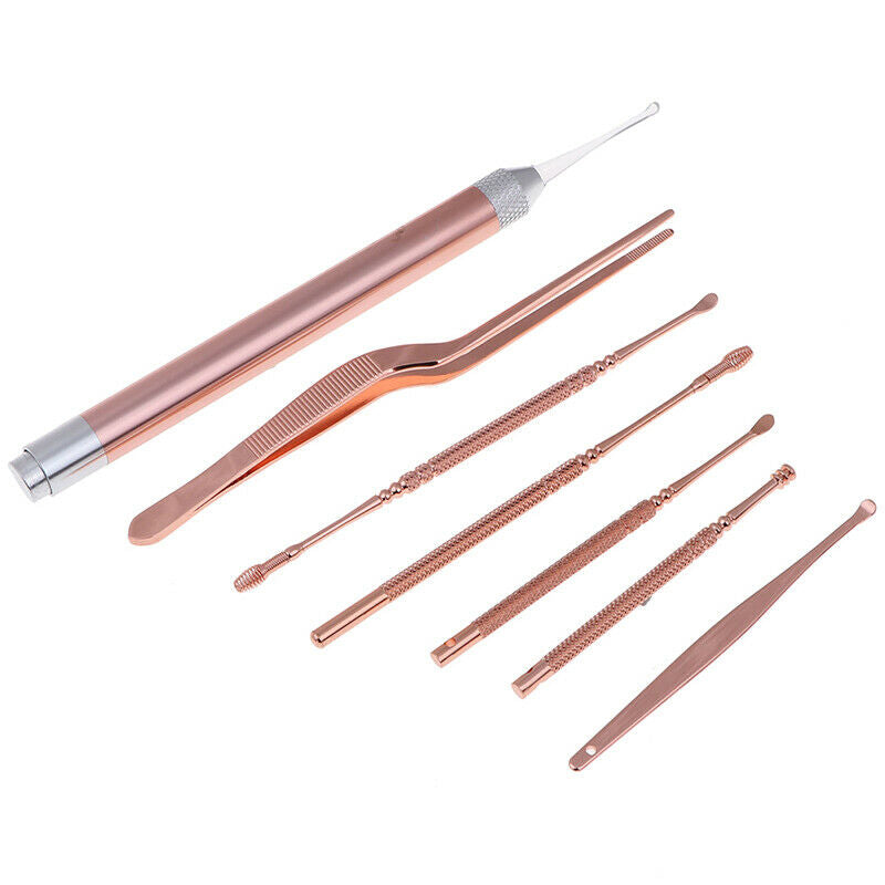 7Pcs/Set Led Ear Wax Pickers Stainless Steel Earpick Wax Remover Curet&+