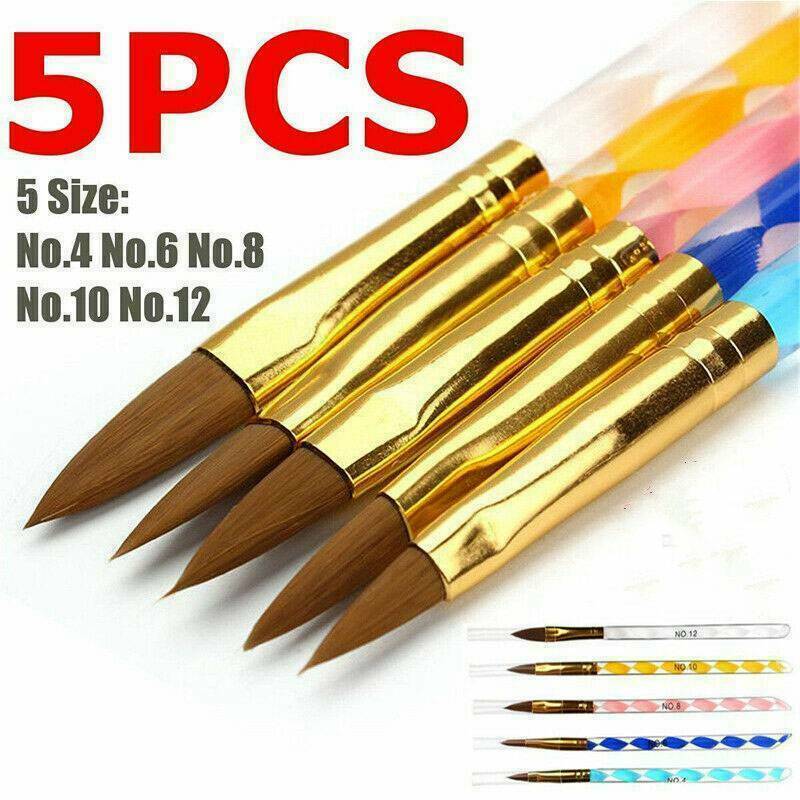5pcs Acrylic Nail Art UV Gel Carving Pen Brush Liquid Powder No.4 6 8 10 12 Sets