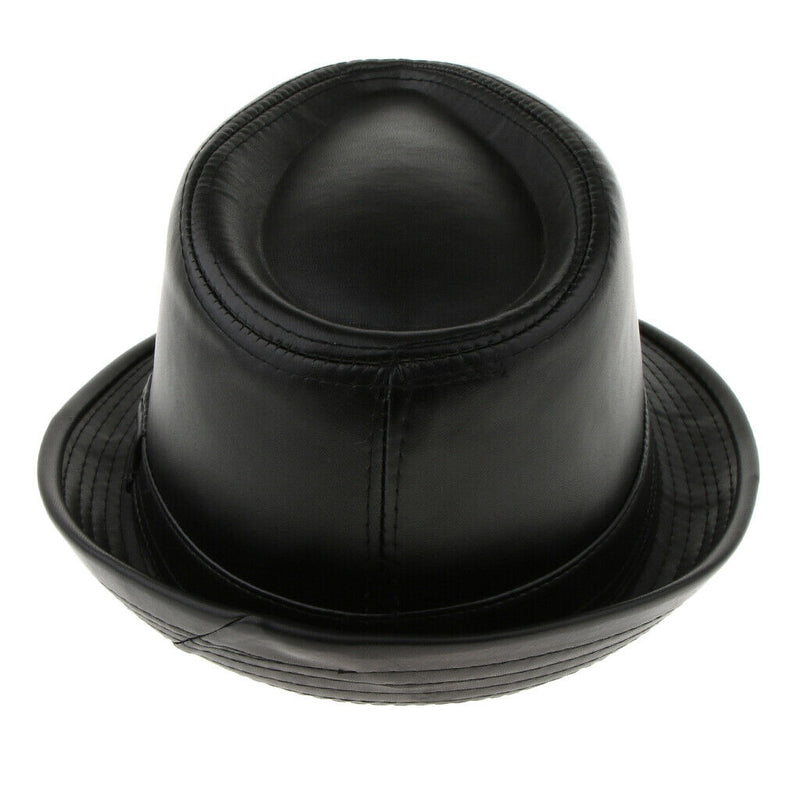 Retro Faux Leather Mens Fedora Trilby Hat Gentleman Winter Church Panama Cap