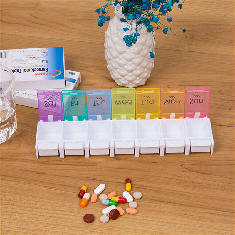 Weekly Pill Organizer Pills Tablet Holder For Travel w/ 7 Compartments Portable