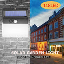 118LED Solar Motion Sensor Wall Light Outdoor Waterproof Garden Security Lamp