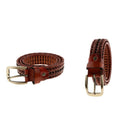 2pcs Unisex Braided Belts Woven Leather Formal Pin Buckle Waistbands Coffee