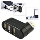 180 Degree Rotate USB 2.0 HUB Mini 3 Ports Splitter Hub Adapter Black