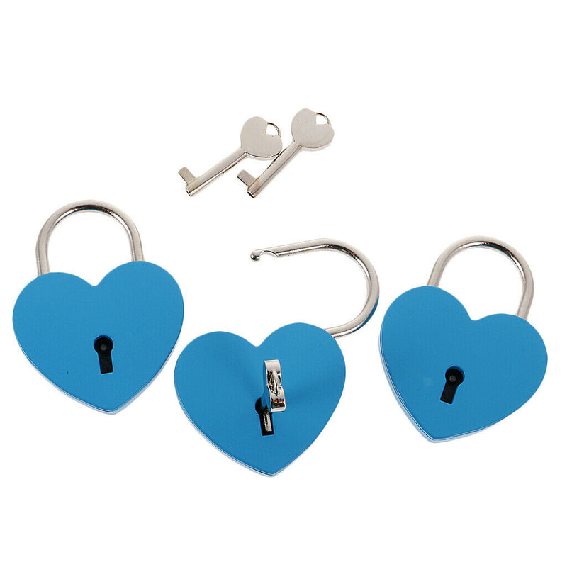 Set of 3 Cute Heart Shape Padlocks Metal Lock with Keys, Blue L