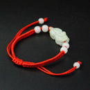Chinese Pi Xiu Round Bead Feng Shui Natural Green Honey Jade Bracelet.