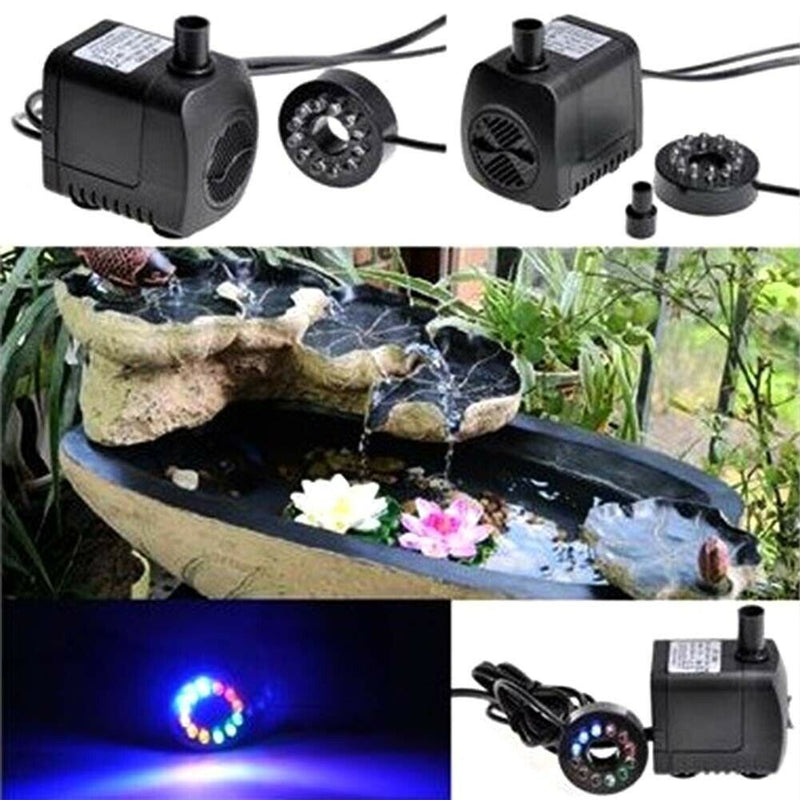 12 LED Light 15W Aquarium Fountain Pump Fish Tank Submersible Water Pump