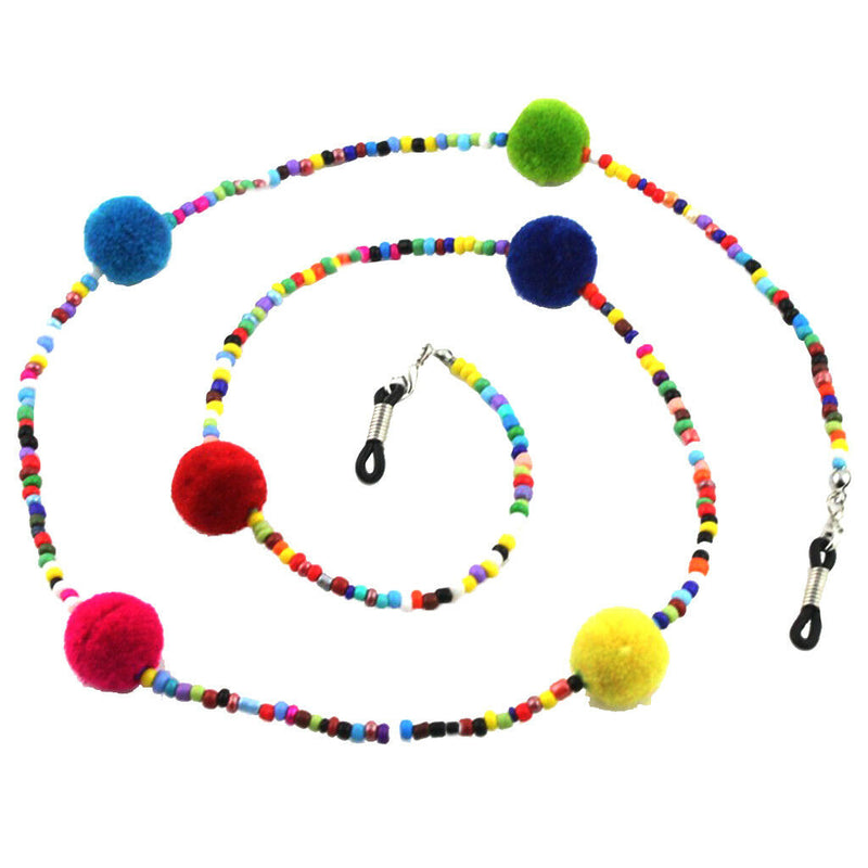 Multicolor Plush Ball Beads Beaded Eye Glass Chains Eyeglass Necklace Holder