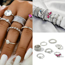 8pcs Retro Butterfly Rhinestone Ring Ethnic Finger Ring for Women Jewelry A