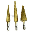 New 3Pcs Steel Titanium Coated Step Drill Bit Quick-change 1/4" Hex Shank Hot