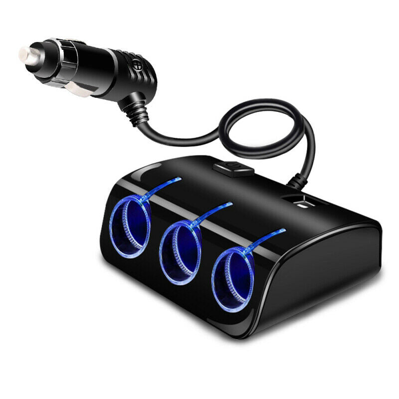 Car Cigarette Lighter 3 Socket Splitter 12/24V Dual USB Port Charger Adapter
