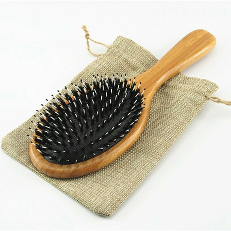 Hair Brush Boar Bristle Hair Brush with Nylon Pins Bamboo Paddle Detangler  G2S8