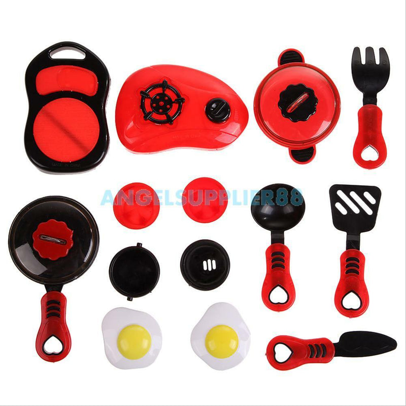 Deluxe Children Kitchen Cooking Pretend Play Set With Accessories Kids Gift Red