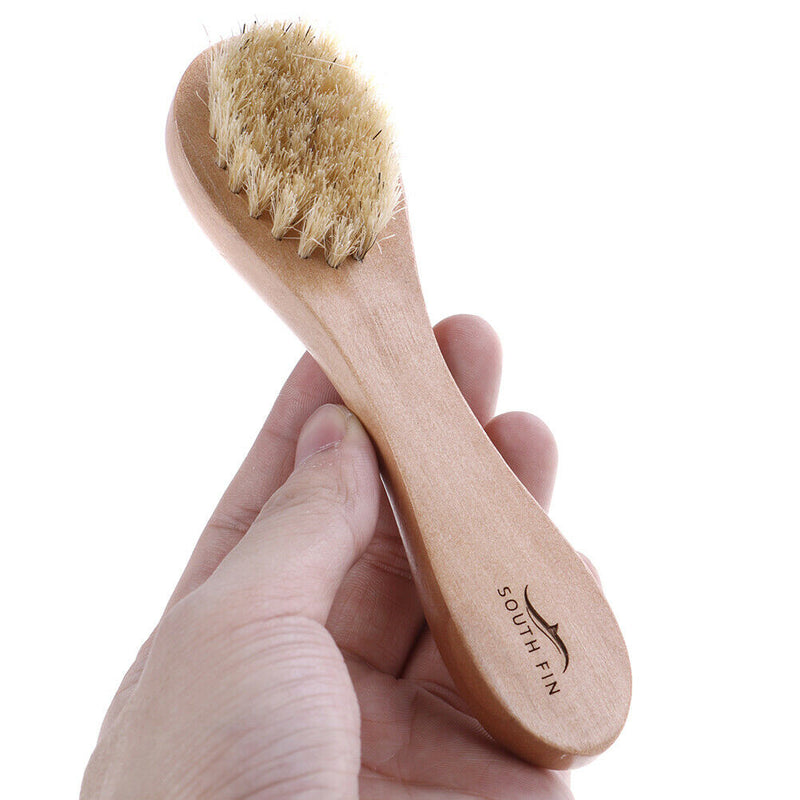 1XNatural Bristles Dry Face Cleansing Brush Facial Exfoliator Bamboo Handle W Bj