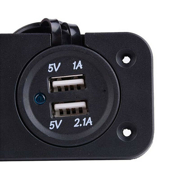 12V Dual USB Outlet Car ATV Charger Cigarette Lighter Socket Voltmeter Panel