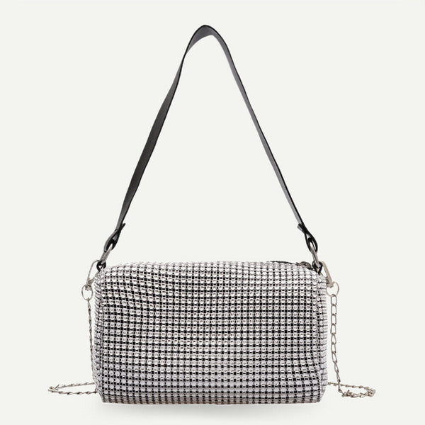 Rhinestone Women Messenger Bag Chain Party Clutch Shoulder Handbag (White)