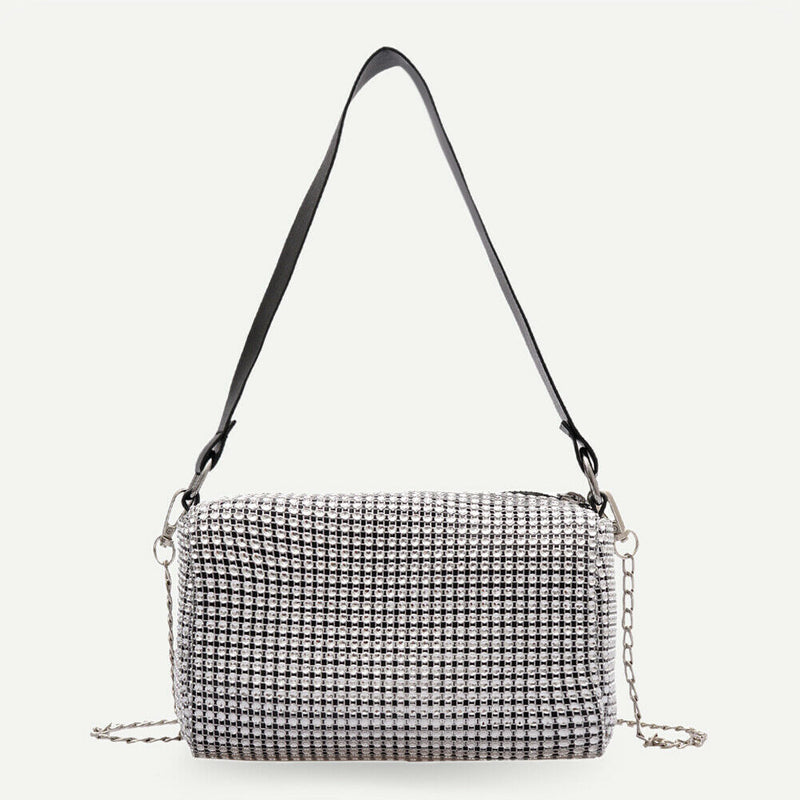 Rhinestone Women Messenger Bag Chain Party Clutch Shoulder Handbag (White)